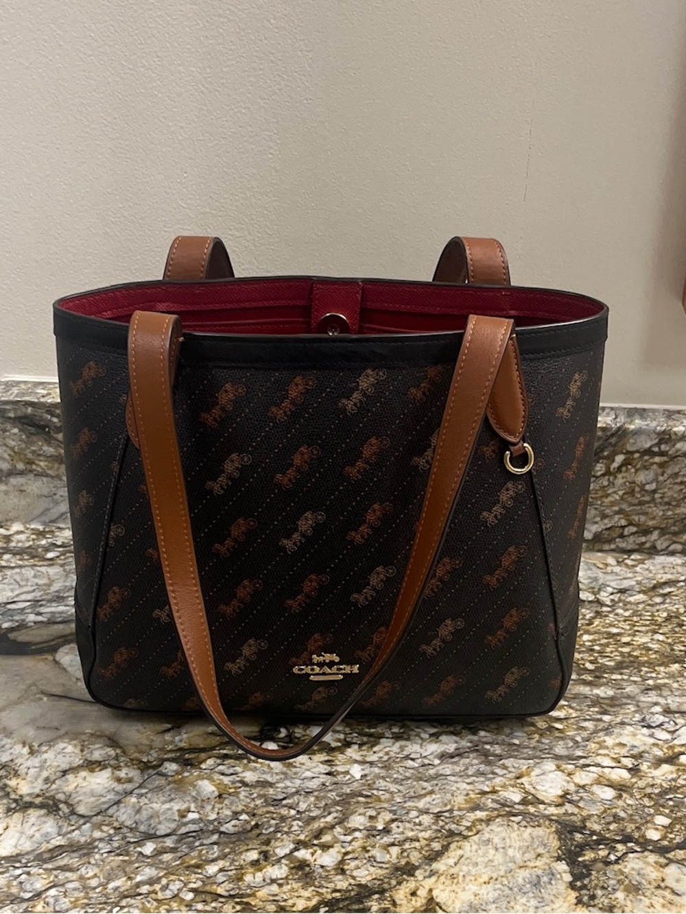 Coach 27 Horse and Carriage Print Medium Tote Bag - Black and Brown